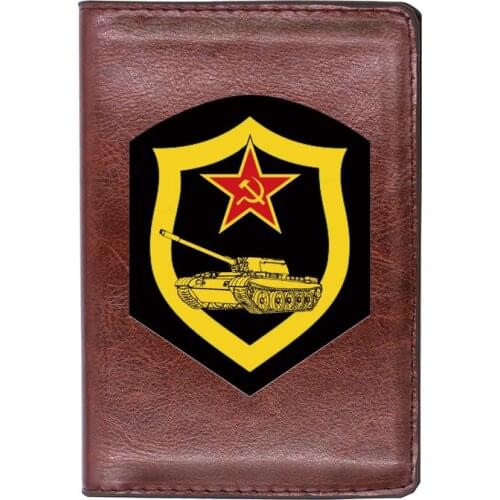 High Quality Leather Vintage Soviet Tank Troops Printing Travel Passport Cover ID Credit Card Case