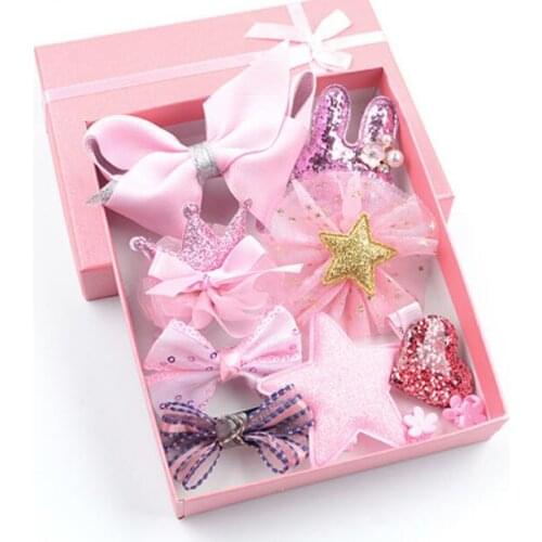 10pcs/set Nice Box Kids Gift Bows Hair Clips For Girls Hair Accessories Lovely Hairpins Headwear Princess Crown Flower Barrettes