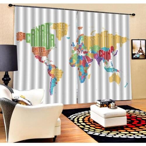Map curtains High quality custom 3d curtain fabric D Curtain Luxury Blackout Window Curtain Living Room