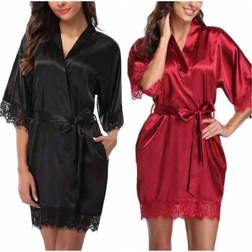 Women Nightdress Robes Lace-up Stitching Spandex Half Sleeve lace dressing Night Gown Women Nightdress Robe