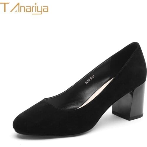 Tanariya Leather Black High-heeled Shoes With Brogues Ladies High Heels Women Shoes Woman Pumps Ladies Shoes Wedding Shoes