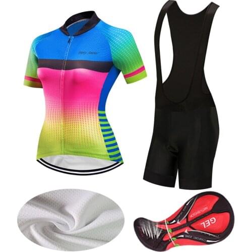 Lycra Cycling Jersey Women BIB Set 2021 Summer Road Bike Clothing Gel Shorts Fashion Suit Bicycle Clothes Uniform Dress Kit Tops