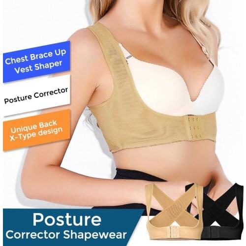 Chest Brace Up for Women Posture Corrector Shapewear Tops Back Support Bra X Strap Shaper Vest Tops Slimmer Arms Push Up Breast