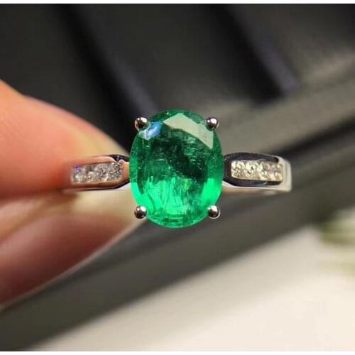 PROCOGEM Natural Columbia Emerald Ring for Women Genuine Real Green Emerald gemstones S925 Silver Low Price Fine Jewelry #Q404