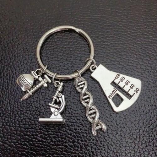 1Pcs Doctor Molecular DNA Microscope Keychain Science Microscope Equipment Keyring For Medicine School Gift Jewelry