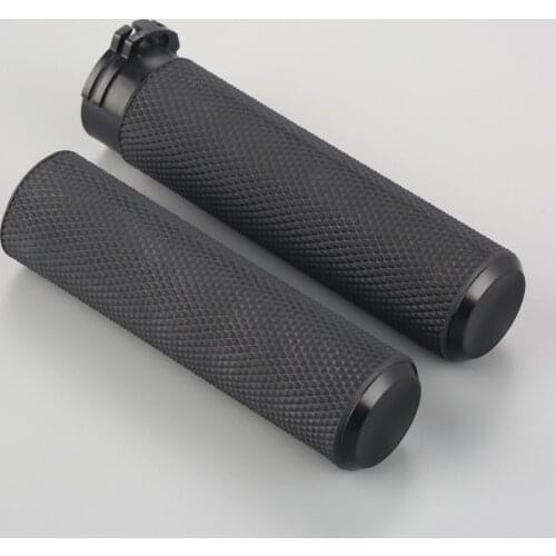 2Pcs 25mm Black CNC Motorcycle Hand Grips Racing Handlebar Grips Aluminum For VRSC XL XR Dyna Softail and Touring Models