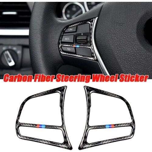 2PCS Car True Carbon Fiber Steering Wheel Buttons Cover Trim For BMW 1/2/3/4 Series 3GT F20 F21 F30 F32 F34 Car Accessories