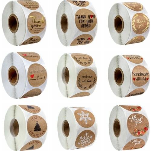 500pcs Round Natural Kraft Thank You For your Order Sticker Business labes Hand Made With Love Tags Stationery Envelope stickers