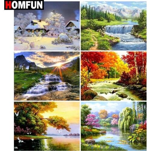 HOMFUN 5d Diamond Painting Full Square/Round ‘’Landscape lake forest" Picture Of Rhinestone DIY Diamond Embroidery Home Decor