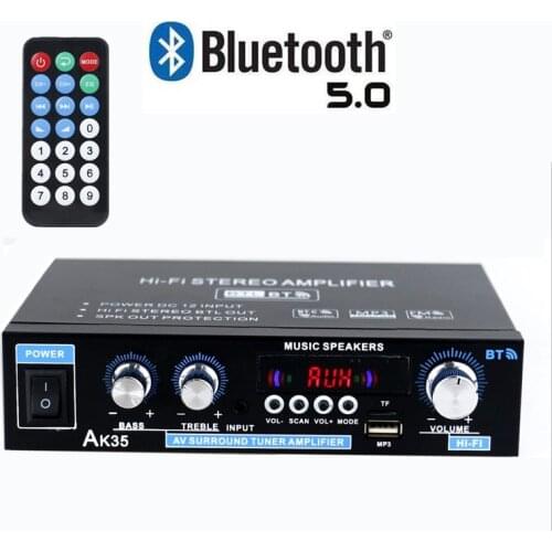 AK35 Mini Bluetooth 5.0 Remote Control HIFI Multifunctional Iron Support TF Card Digital Amplifier Dual Channel Low Distortion