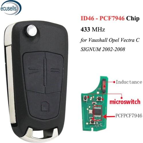 5PCS/LOT, 3 Buttons Remote Key Fob 433Mhz PCF7946 Chip for VAUXHALL/OPEL VECTRA C 2002 2003 2004 2005 2006 2007 2008