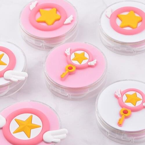 Round Cute Angel Wings Glasses Case DIY with Mirror Women Contact Lenses Companion Box Cosmetic Double Box Travel Kit