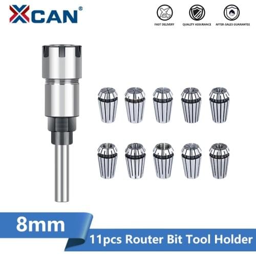 XCAN Router Bit Tool Holder 11pcs ER16 Spring Collet Chuck with 8mm Shank Router Bit Extension Rod Milling Cutter Tool Holder