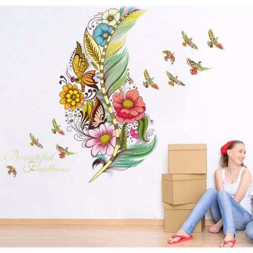 DIY northern europe creative plumage simple modern wall sticker home living room bedroom background 3d waterproof wall sticker