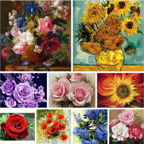 DIY Painting By Numbers Different Flowers HandPainted Oil Painting Drawing On Canvas Unique Gift Home Decoration