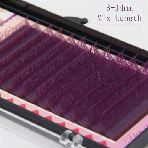 Jadecolier long purple lashes 8-14mm mix length high quality professional makeup colored eyelash extension