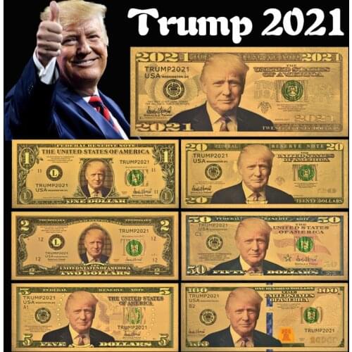 Donald Trump 2021 Gold Banknote 45th President of American Gold Foil US Dollar Bill Set Fake Money Collectible Gifts Home Decor
