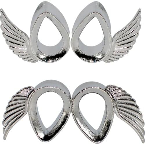 316l Surgical Steel Dew Drop Double Flared Ear Tunnel with Wing Ear Gauges Ear Plugs Earrings Hollow Expander Piercing Jewelry