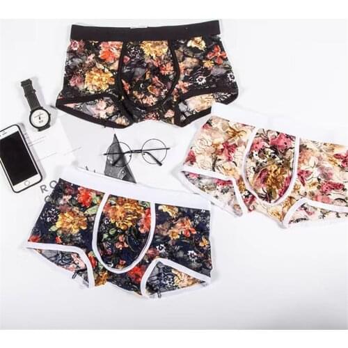 EXILIENS New Sexy Lace Boxer Men Underwear Mens Boxers Hombre Male Calzoncillo Cueca Masculina Boxershorts Size M-2XL 052301