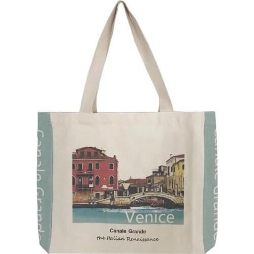 Venice Print Women Canvas Shoulder Bag Large Capacity Female Environmental Cotton Cloth Shopping Bags Eco Handbag Tote For Girls