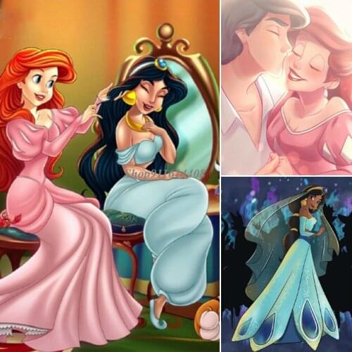 Canvas Painting Disney Classic Cartoon Aladdin The Little Mermaid Princess Poster Prints Wall Art Picture Living Room Home Decor