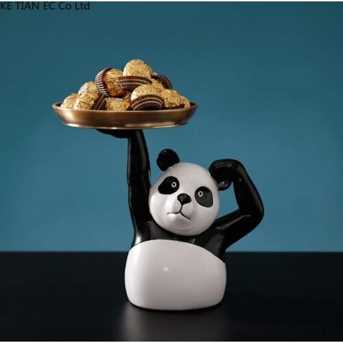 Creative Panda Tray Black White Resin Decoration Animal Sculpture Storage Tray Food Fruit Jewelry Display Stand Home Decoration