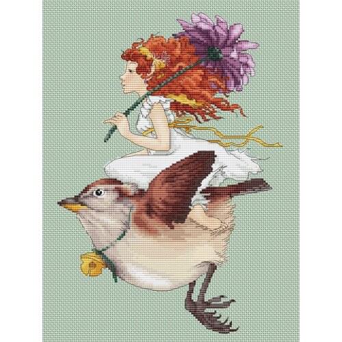 Little girl riding a bird Cross Stitch Kit Package Greeting Needlework Counted Kits New Style Kits Embroidery