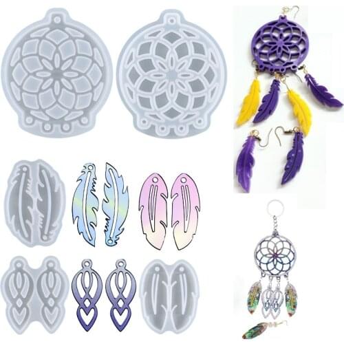Newest Dream Catcher Earrings Silicone Mould for Diy Uv Epoxy Pendant Necklace Resin Mold Molds Window Decoration