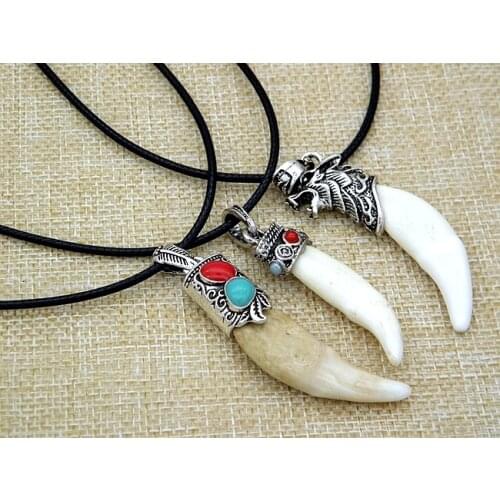 New Mens Ethnic tribal ornaments Real Tooth Pendant Necklace Vintage Woolf Tooth Horde Amulet Necklace Jewelry