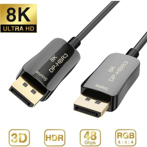DisplayPort Optical cable Male to Male DP1.4 8K @60HZ 4K@144HZ High Speed 32.4Gbps Optical Fiber DisplayPort for HDTV Projector