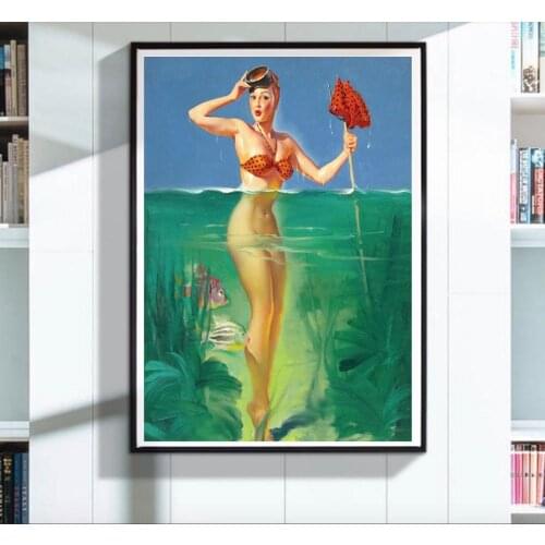 Pop Sexy Swim Bikini Vintage Pin-up Girl Poster Classic Retro Kraft Canvas Maps Wall Sticker Home Bar Posters DIY Decor Gift