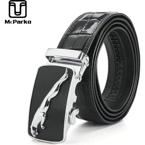 McParko Crocodile Belts Mens Leather Genuine Belt Black Automatic Buckle Leopard Design Luxury Brand Strap Belts For Men Gifts