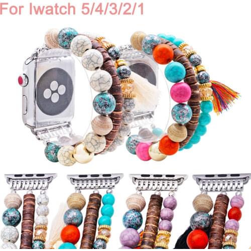 Bohemian Natural Stone 38 42mm Apple Watch Strap Elastic Watch Bands For iWatch 5/4/3/2/1 Women Wristband Belt Bracelet Jewelry