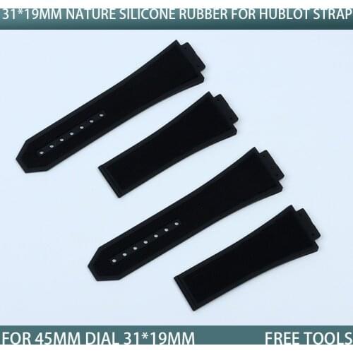 Black 31*19mm Nature Soft Silicone Rubber Watchband Watch Band For Hublot Strap For Spirit Big Bang Series Belt Logo 45mm Dial