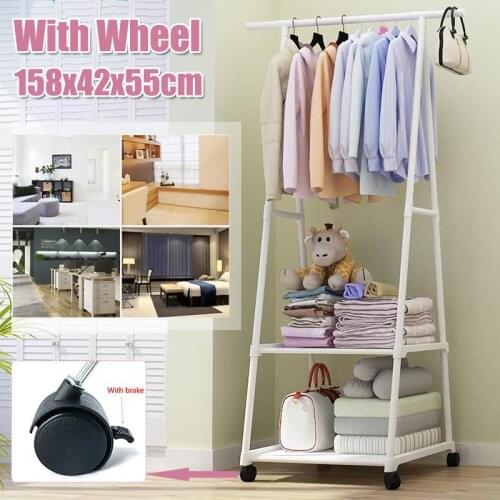 Removable Metal Coat Rack Floor Shelf Stand with Wheels Multifunction Storage Rack Organizer Garment Clothes Holder Shelves