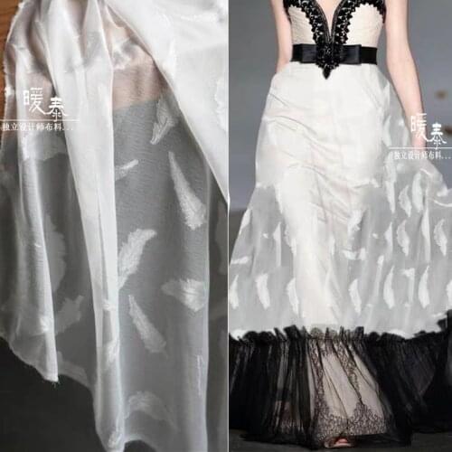 Feather Chiffon Tulle Fabric White Perspective DIY Patchwork Hanfu Stage Decor Skirt Gown Wedding Dress Lace Designer Fabric