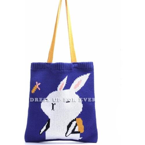 Bags for Women Casual College style Big Shoulder Bag High Quality Wool Woven Bag Funny Rabbit Shopping Hand Bags Tote Women