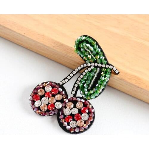 Cherry Beaded Patch Brooch for Clothes Applique Bags Shoes Jackets Decoration DIY