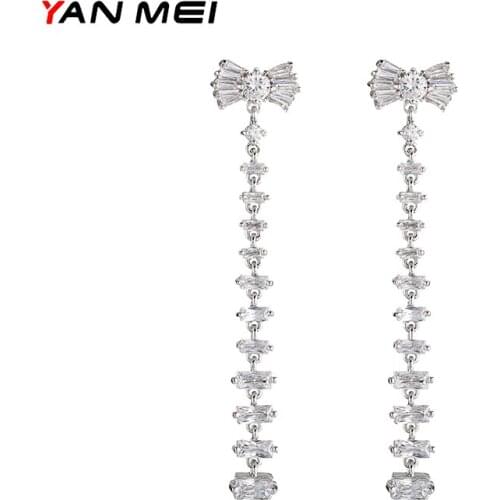 YANMEI New Butterfly Shaped Long Tassel Earrings Luxury Fashion Fish Bone Earrings Girl Gift Dating Jewelry