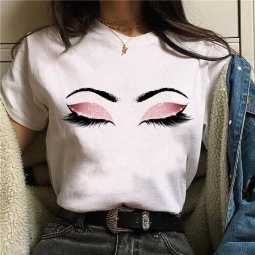 2021 Womens T-shirt Eyelash Graphic Printed Short Sleeve T-shirt Female Harajuku Summer O-Neck Oversized T-shirt Woman Clothes