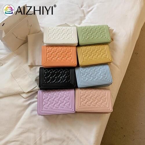 Retro Pure Color PU Embossed Woven Bag Chain Shoulder Messenger Women Flap Purse Vintage Small Shoulder Ladies Messenger Bag
