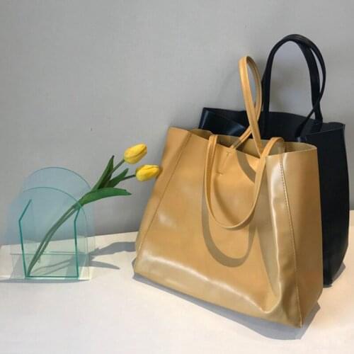 Sannian Women Handbag All-match Two-color Retro Simple Silky Cream Yellow Large Capacity Tote Shoulder Bag Women