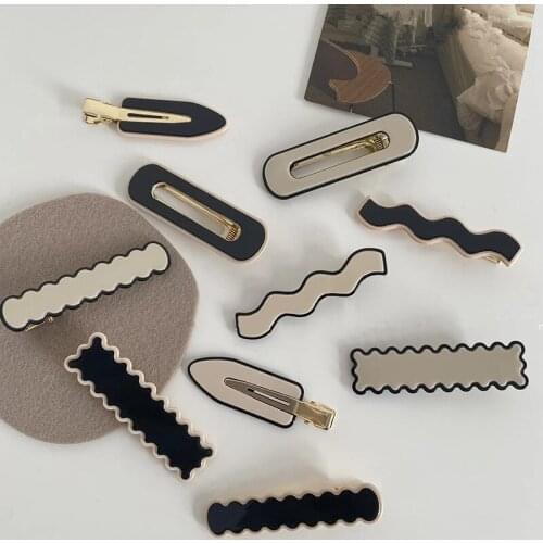 2021 Fashion Vintage Black And White Geometric Waterdrop Rectangle Wave Acrylic Hair Clips Hairpins for Women Hair Accessories