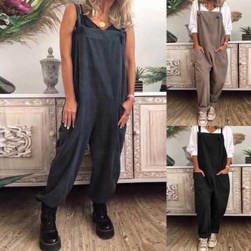 Women Casual Solid Color Sleeveless Pockets Long Pants Strap Jumpsuit Overall Shoulder Body Tops Streetwear Bodysuits