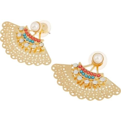 Ethnic Style Jewelry 2020 New Crystal Front Back Double Sided Hollow Stud Earrings For Women Fashion Ear Jacket Piercing Earing