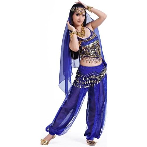 Women Bollywood Costumes Belly Dance dress Belly Dancing for lady Indian Performances clothing 5pcs set With Coins accessories