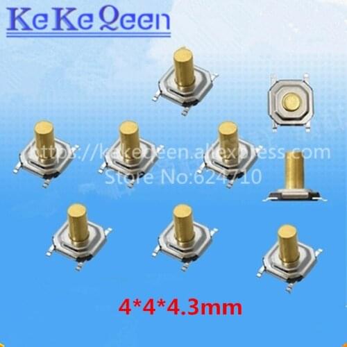 100PCS 4x4x4.3mm Push Button Switch Copper H=4.3mm 4*4*4.3mm 4*4*4.3mm SMD Micro Switch Tact Switch NEW 5.2x5.2x4.3mm