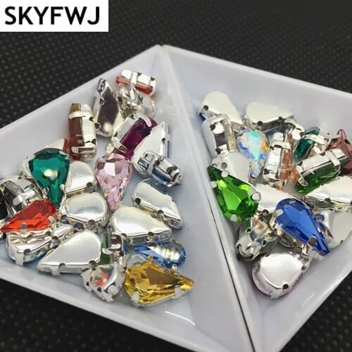 All Colors 100pcs 8x13mm,6x10mm Teardrop Crystal Fancy Stone with Claw Setting Droplet Sewing Glass Crystals Rhinestones