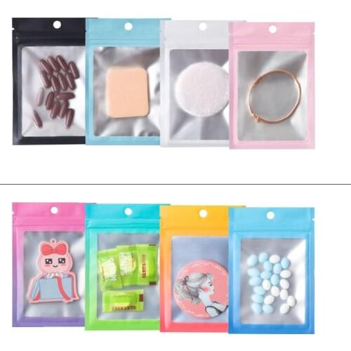 100Pcs Matte Colored Zip Lock Reclosable Aluminized Plastic Foil Bag for Packaging Food Candy Accessories Ziplock Hang Hole Bag