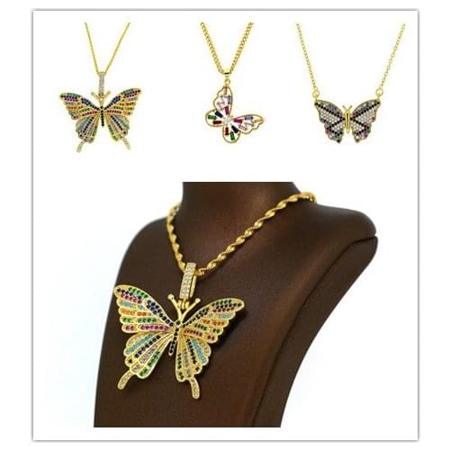 2pcs Shiny CZ Butterfly Charms Necklace For Women High Quality Cubic Zirconia CZ Paved Sparking Bling Trendy Jewelry Wholesale